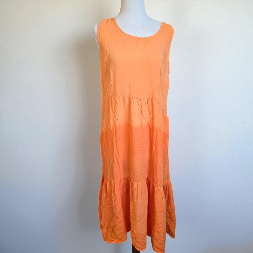 Seven Islands Dress Large Orange Rayon Ombre Summer Boho Beach Resort Sundress